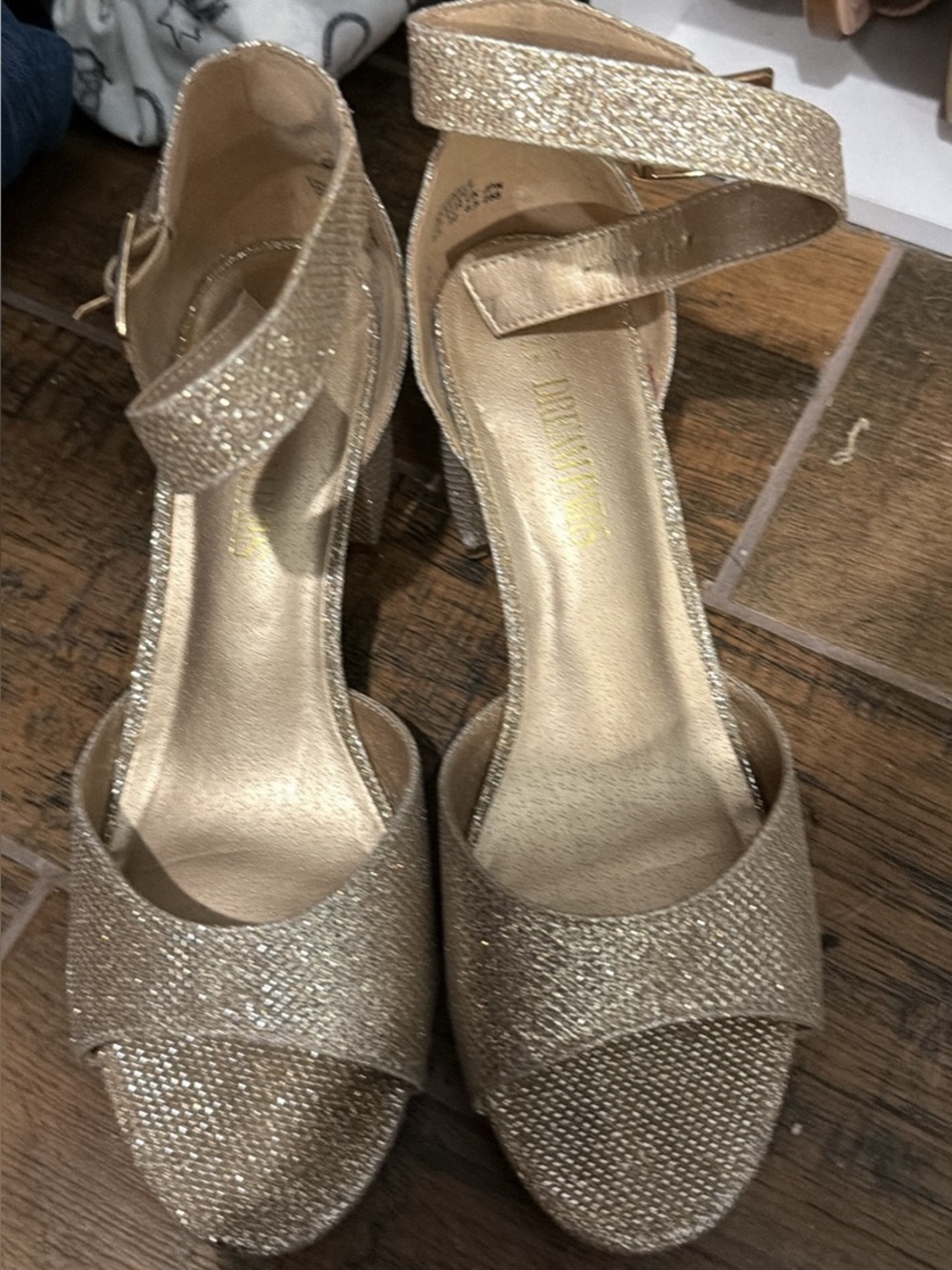 Dream Pairs Gold Glitter Ankle-Strap Heels